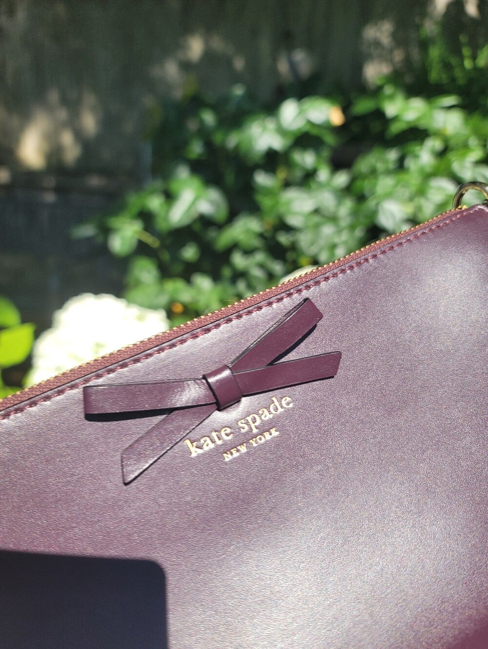 kate spade Plum Leather Crossbody with Gold Chain Strap and Bow - Picture 3 of 10